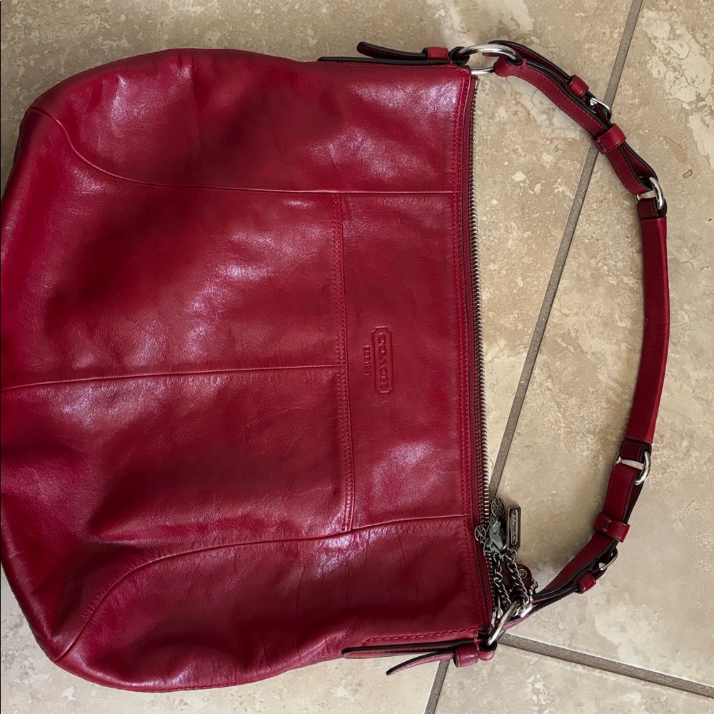 Coach Cherry Red Leather Shoulder Bag Vintage; stellar condition!